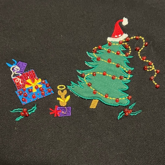 Vintage The Quacker Factory Christmas Angel Embellished Black Sweatshirt 90s - Picture 4 of 7